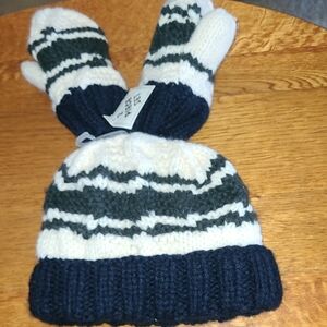 Babt Boy Knit Hat and Mittens Set - Navy and Cream-NWOT